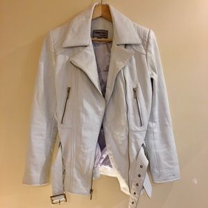 Vintage White Leather Motorcycle Jacket